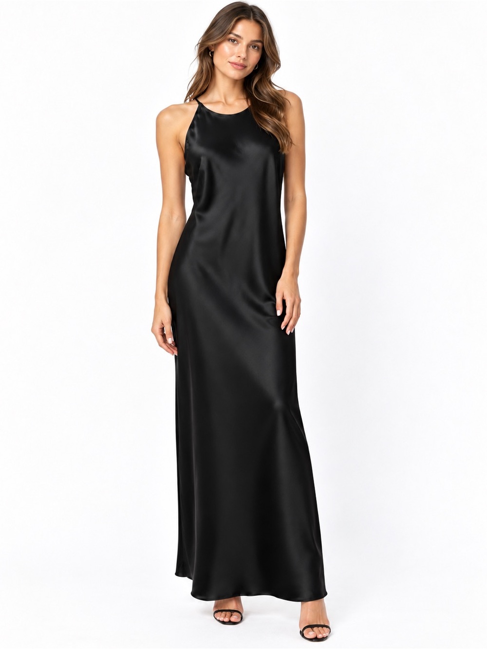 a new day Black Satin Halter Maxi Dress